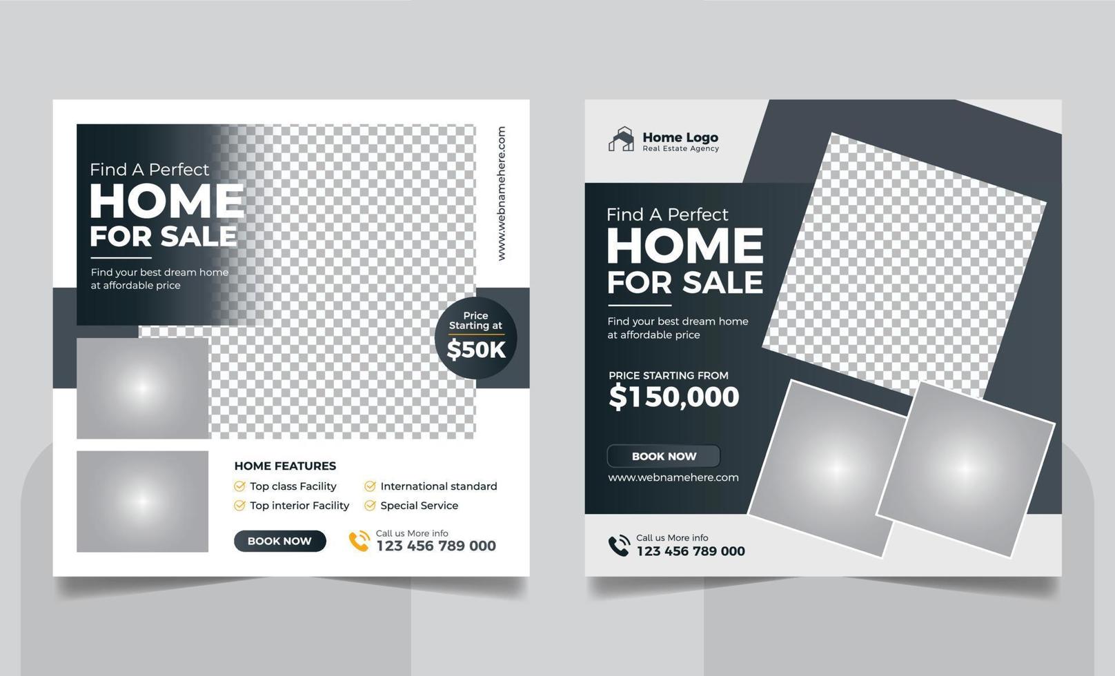 Real Estate Property Social Media Post Template, Modern Home Sale Social Media Promotion, Square flyer Web Banner design Template vector
