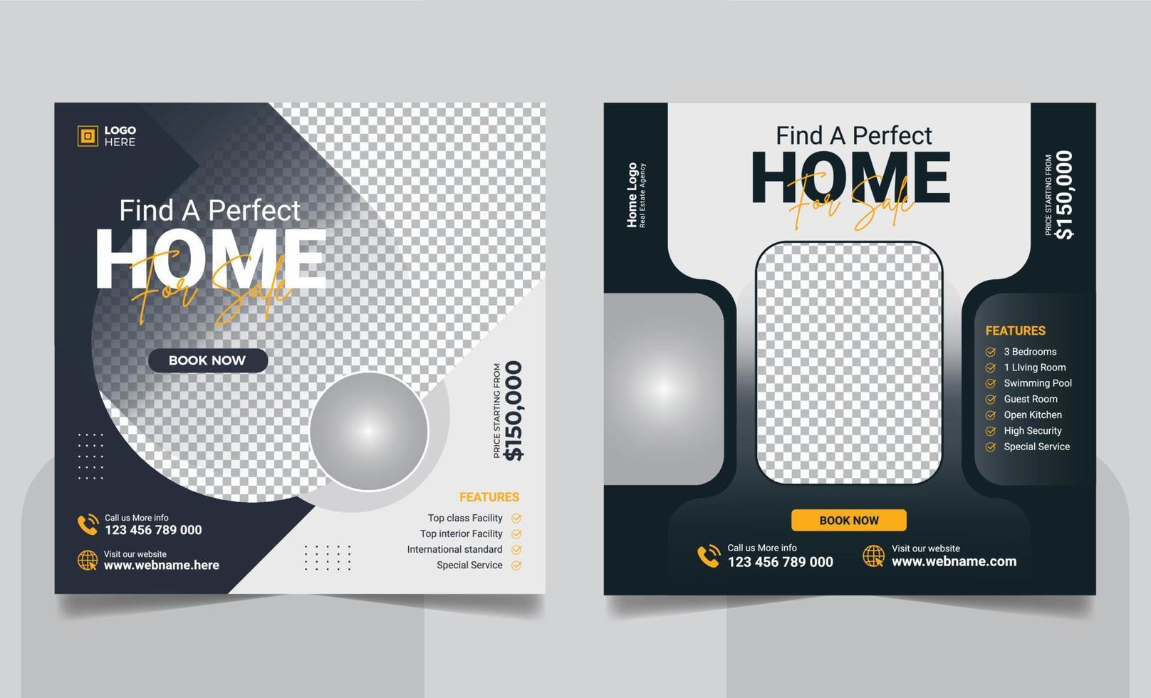 Real Estate Property Social Media Post Template, Modern Home Sale Social Media Promotion, Square flyer Web Banner design Template vector