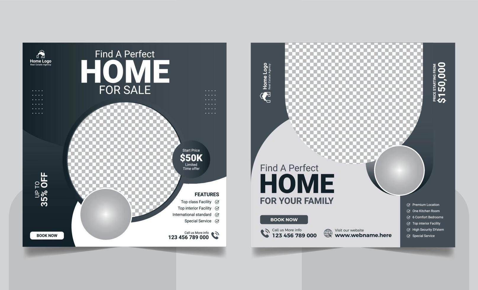 Real Estate Property Social Media Post Template, Modern Home Sale Social Media Promotion, Square flyer Web Banner design Template vector