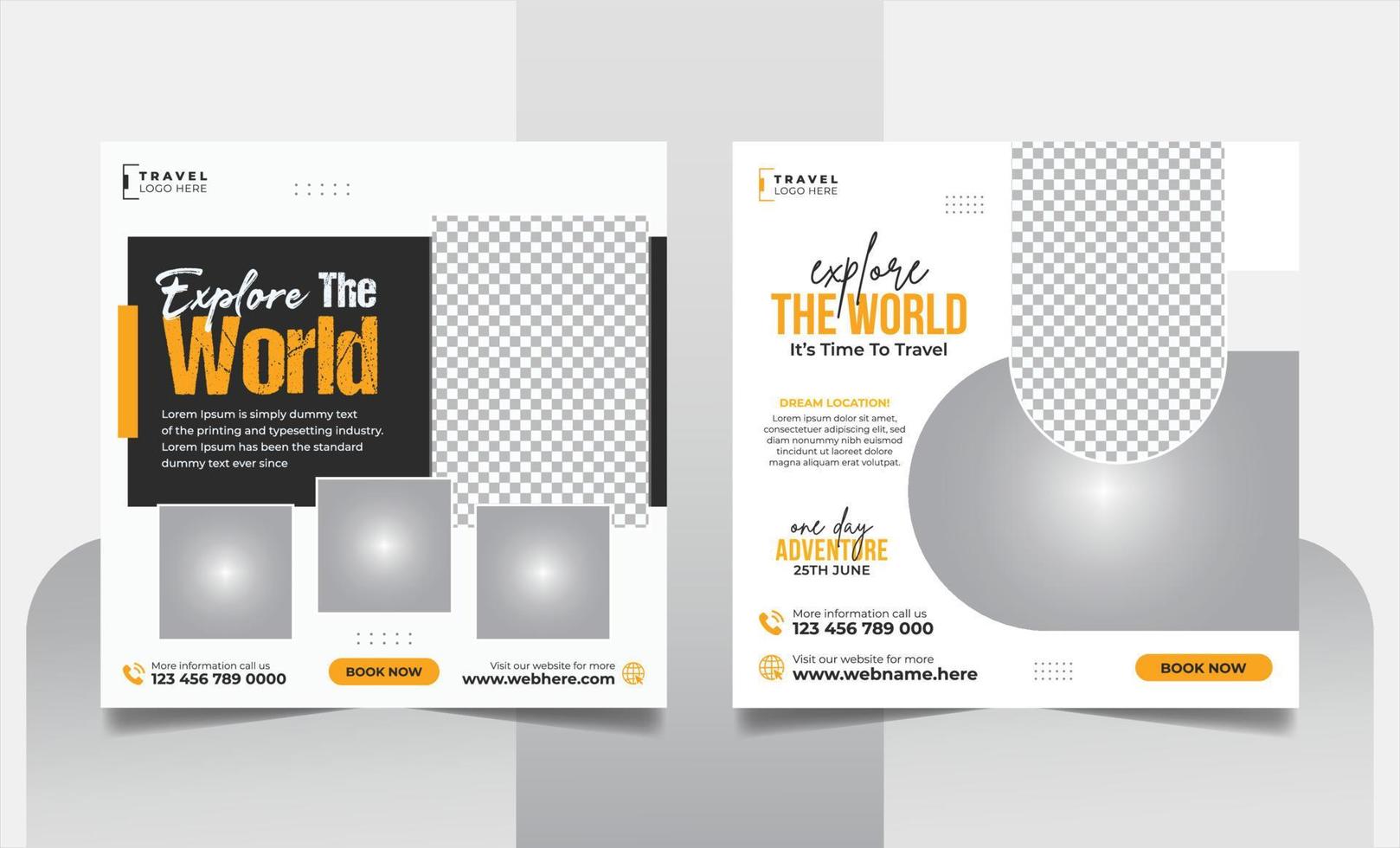 Travel tour promotion holiday vacation social media post or explore world travelling business social media square web banner template vector