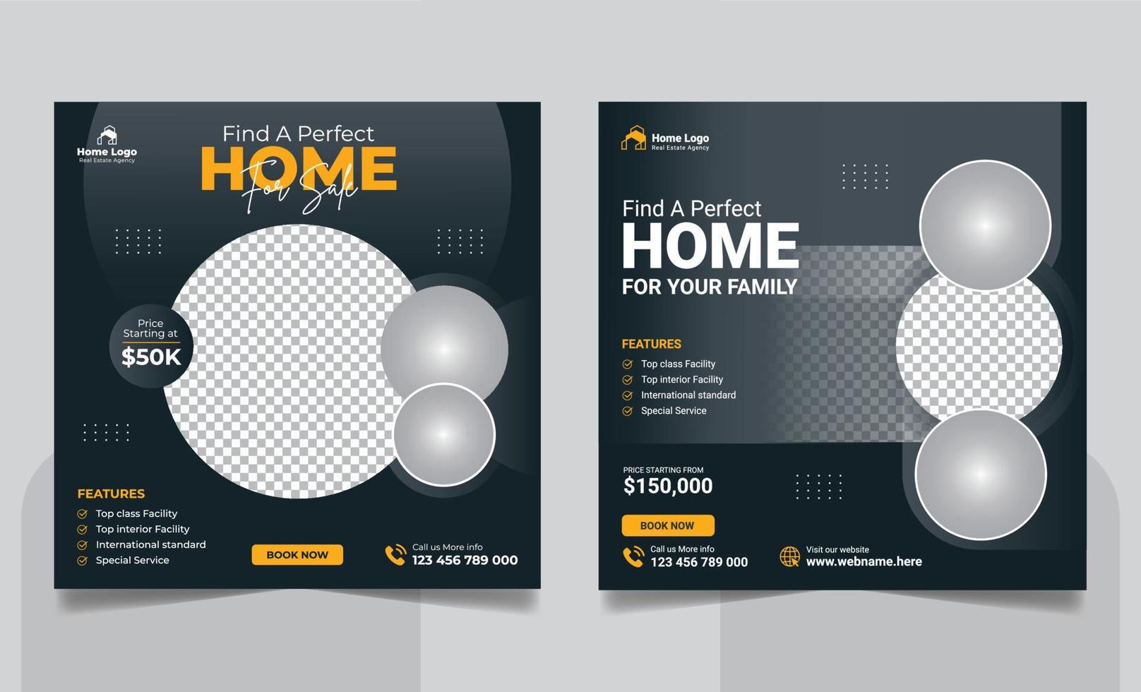 Real Estate Property Social Media Post Template, Modern Home Sale Social Media Promotion, Square flyer Web Banner design Template vector