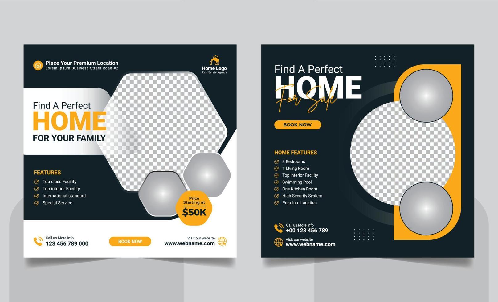 Real Estate Property Social Media Post Template, Modern Home Sale Social Media Promotion, Square flyer Web Banner design Template vector