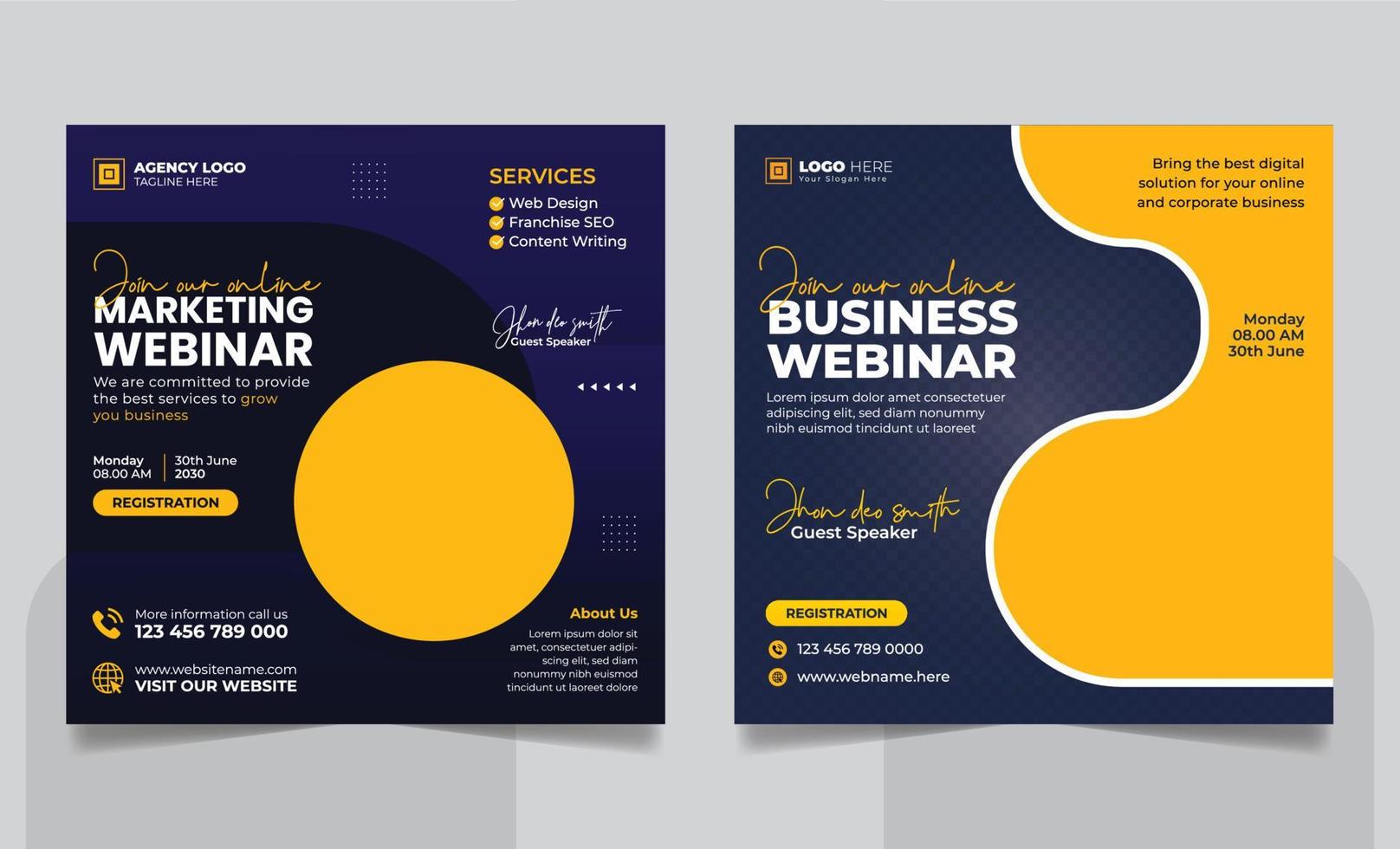 Digital Marketing Agency Online Webinar Social Media Post Set , Corporate Business Promotion Social Media Web Banner, Square Flyer Design Template vector