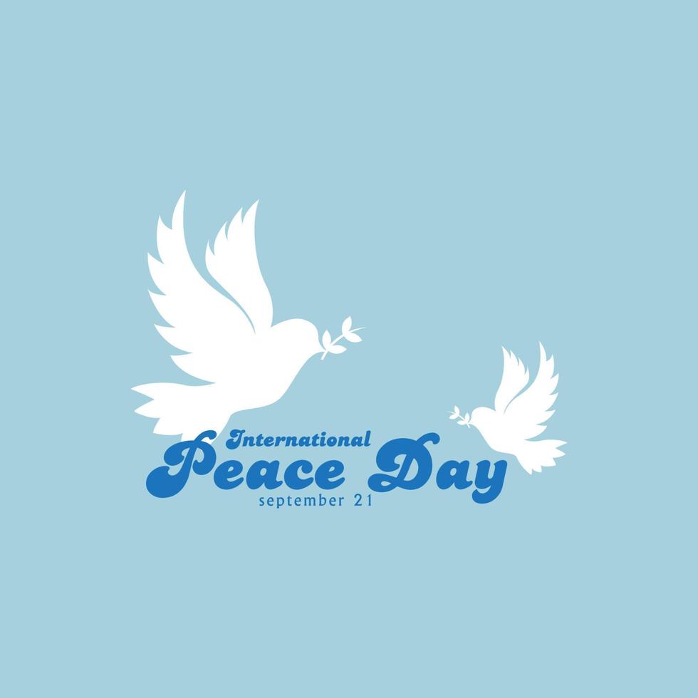 International Day of Peace Banner  vector  illustration  poster  card for social media  September 21 White dove with olive branch on blue background