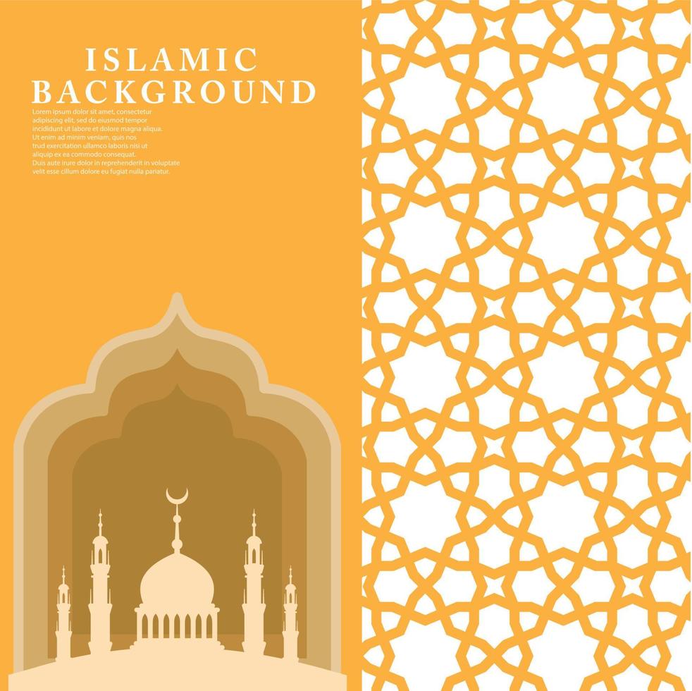 Islamic greeting card banner background with floral mosaic Islamic art ornament Vector illustration.