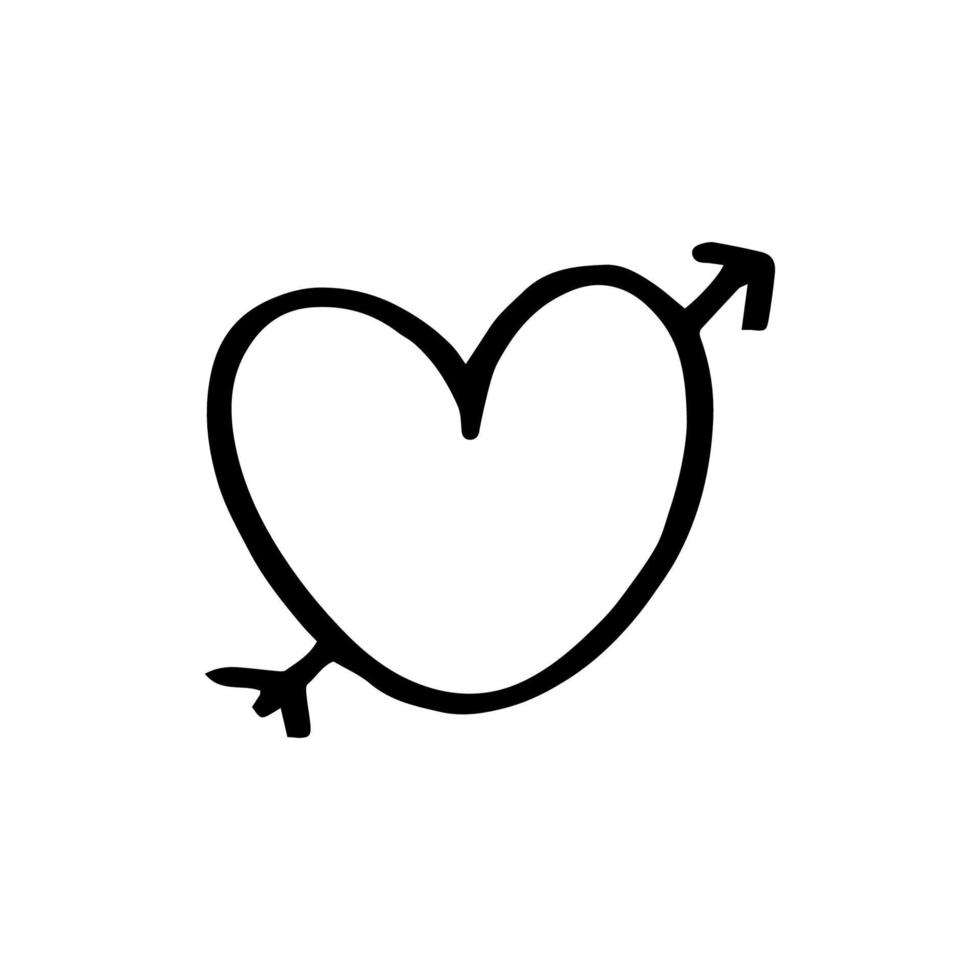icono de corazón dibujado a mano negra vectorial. vector