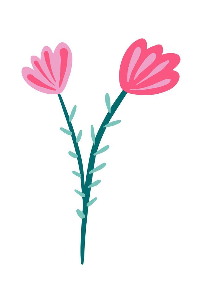 Vector illustration of field pink bluebells flower drawn in flat style.