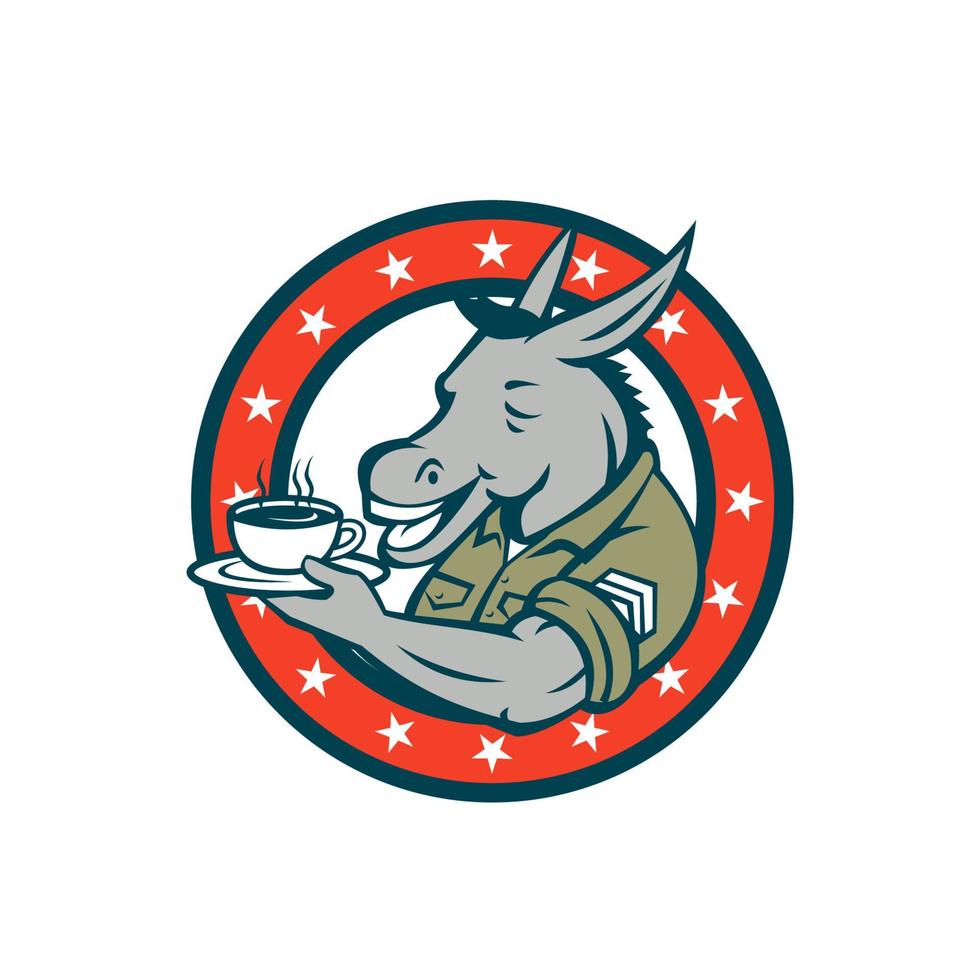 Army Sergeant Donkey Coffee Circle Cartoon vector