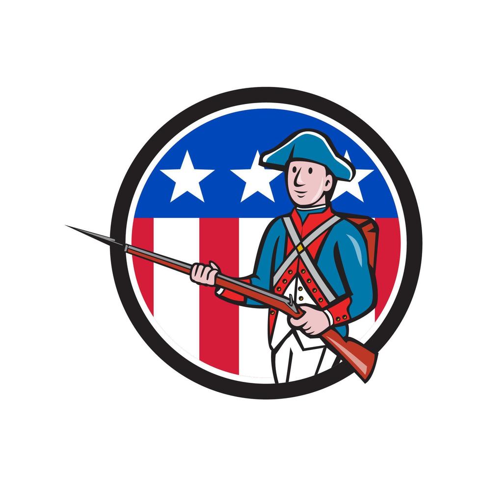 American Revolutionary Soldier USA Flag Circle Cartoon vector