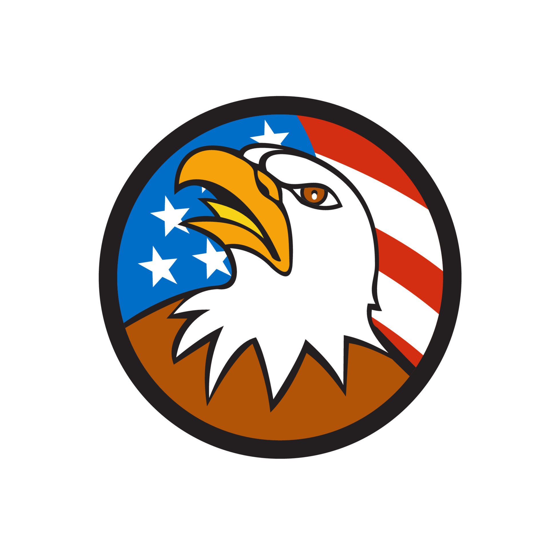 American Bald Eagle Head Looking Up Flag Circle Cartoon 11157149 Vector Art  at Vecteezy