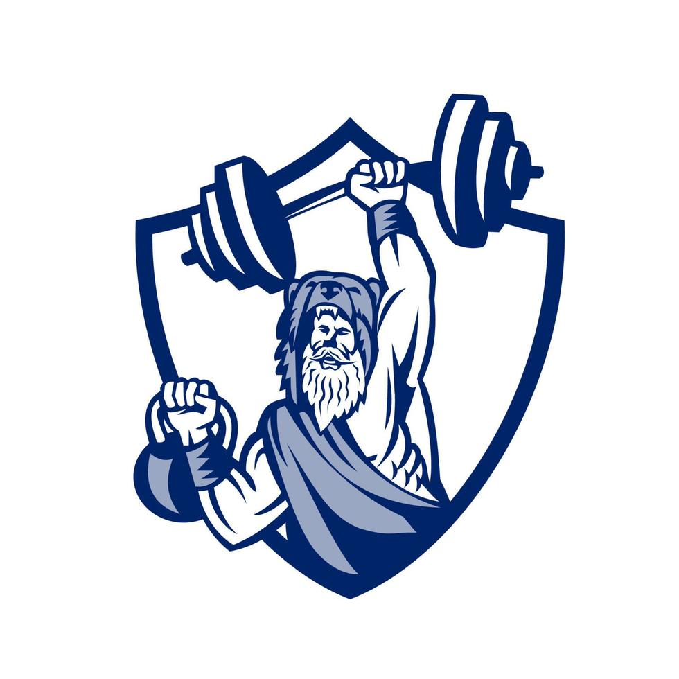 Berserker Lifting Barbell Kettlebell Crest Retro vector