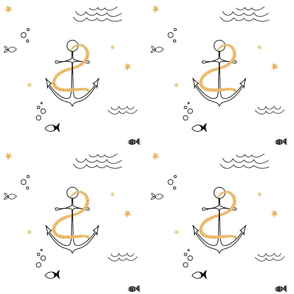 Cute seamless pattern with a nautical theme. Ocean and sea life background for fabric and packaging. Vector illustration for children.