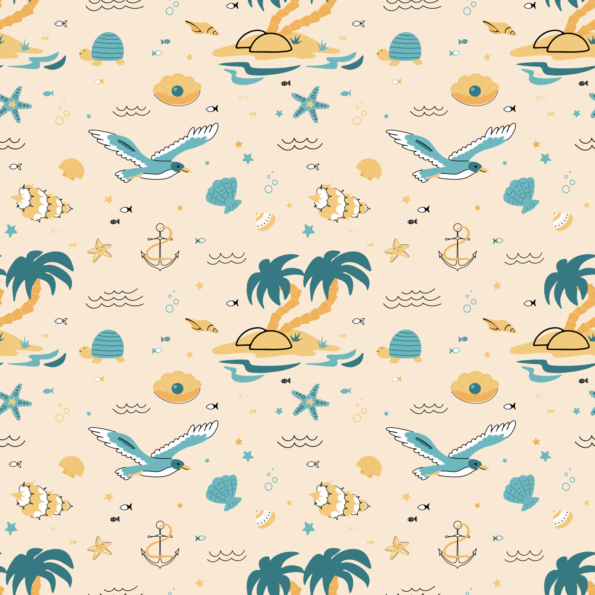 cute-seamless-pattern-with-a-nautical-theme-ocean-and-sea-life