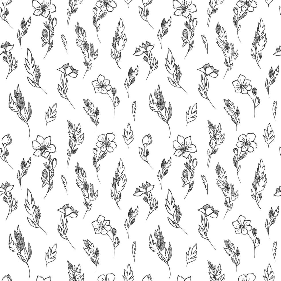 patrón transparente floral blanco y negro lineal en estilo de fideos. ilustración vectorial vector