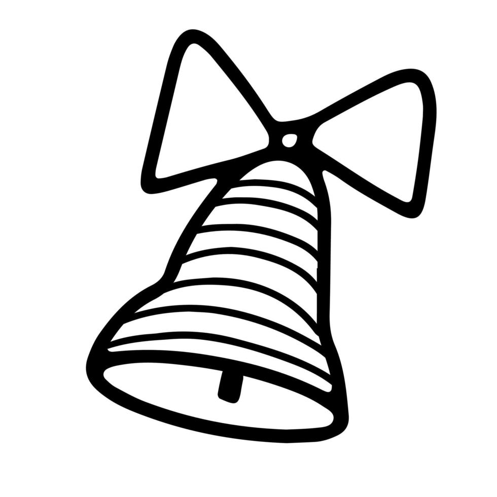 Striped bell with bow in doodle style. vector