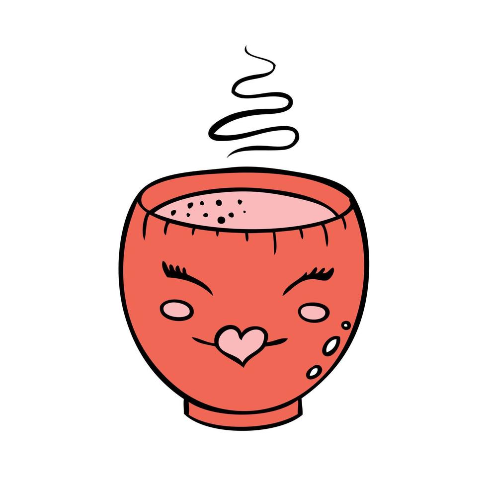 Cute cup of hot drink. Vector illustration in doodle style.