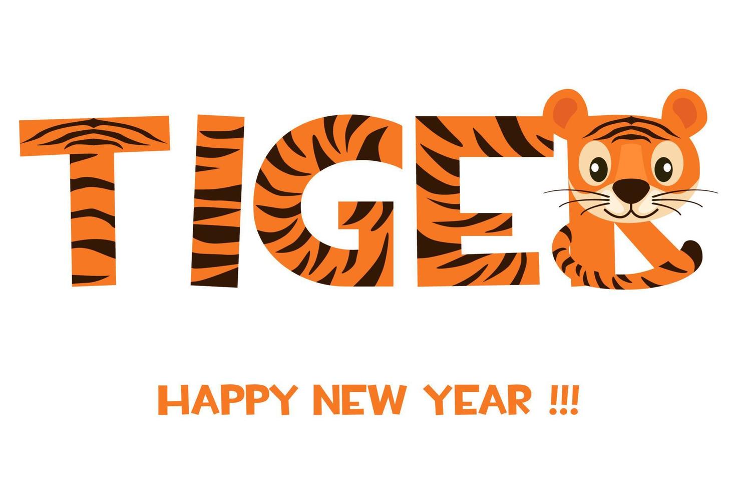 Postcard cartoon tiger happy new year 2022 for graphic design. vector