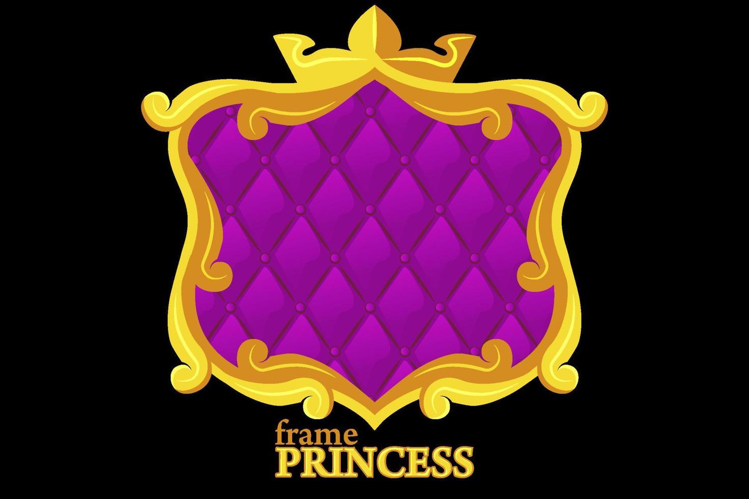Princess gold frame with geometric upholstery, cartoon square avatars for graphic design. Vector illustration cute royal purple soft fabric templates for games.