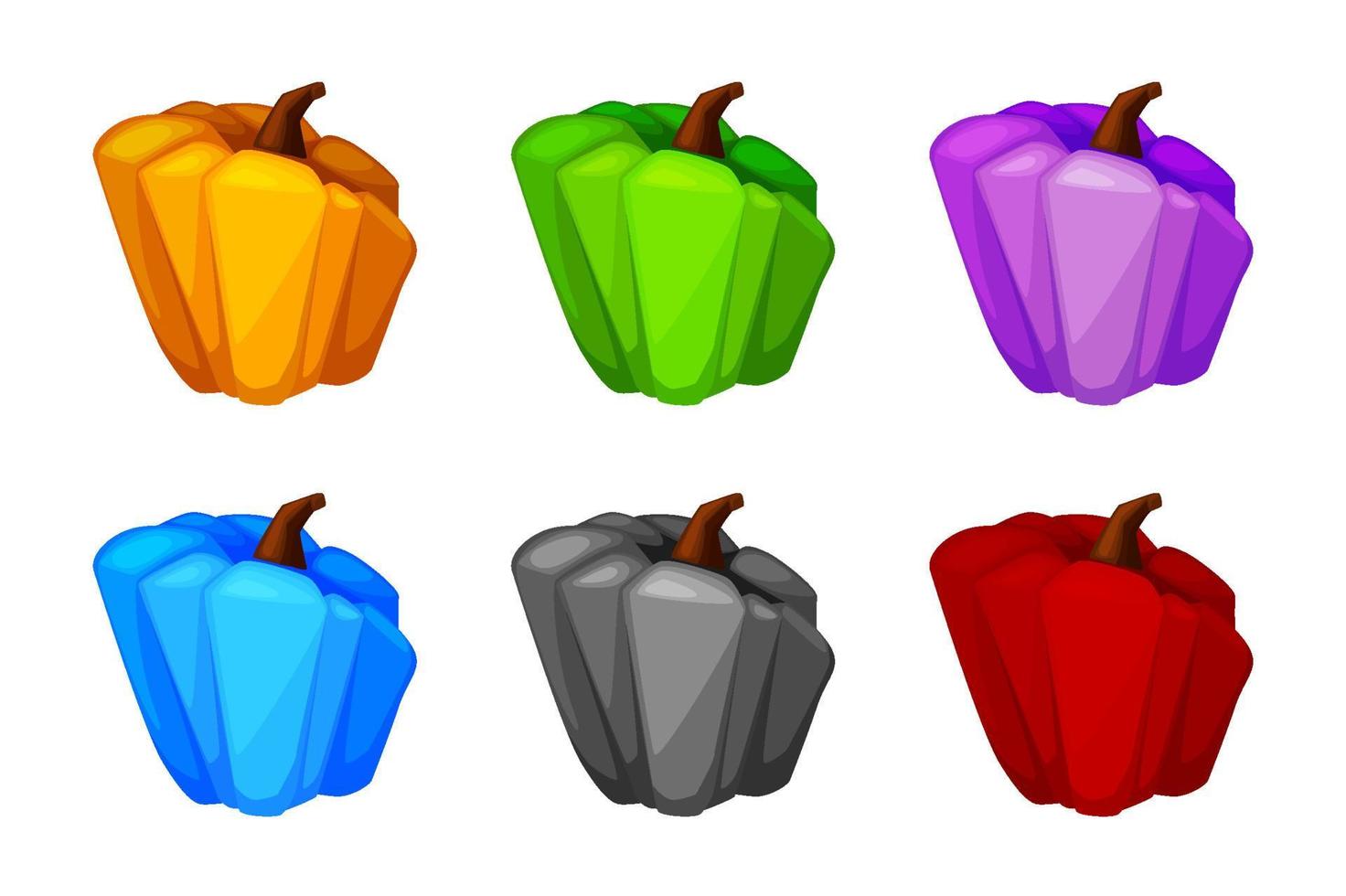 Cartoon pumpkin colored, isolated bright vegetable for ui game. Vector illustration set multicolored pumpkin in a bush in flat style.