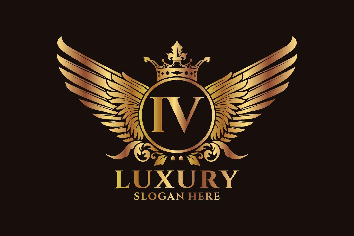 Luxury royal wing Letter IV crest Gold color Logo vector, Victory logo, crest logo, wing logo, vector logo template.