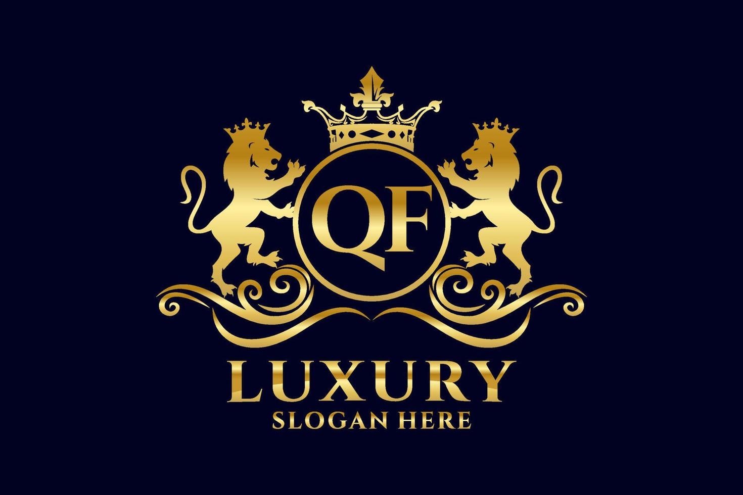 Initial QF Letter Lion Royal Luxury Logo template in vector art for luxurious branding projects and other vector illustration.
