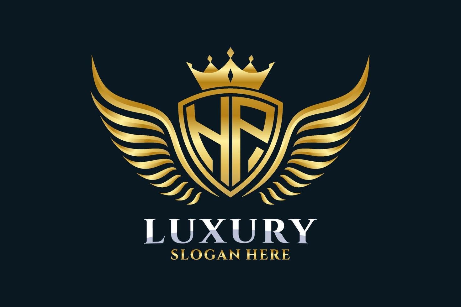 Luxury royal wing Letter HP crest Gold color Logo vector, Victory logo, crest logo, wing logo, vector logo template.