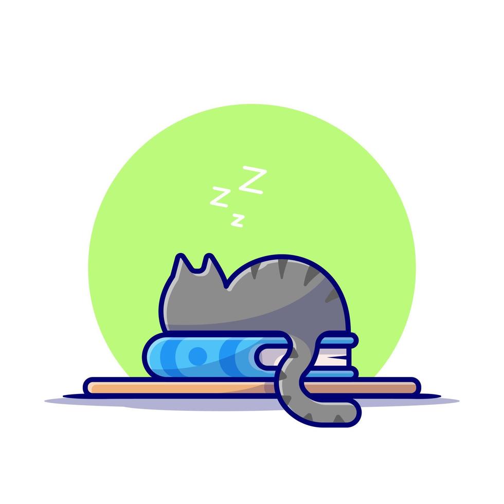 lindo gato durmiendo en la ilustración de icono de vector de dibujos animados de pila de libro. concepto de icono de educación animal vector premium aislado. estilo de dibujos animados plana