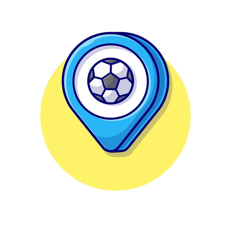 ilustración de icono de vector de dibujos animados de fútbol de mapa de ubicación. concepto de icono de objeto deportivo vector premium aislado. estilo de dibujos animados plana