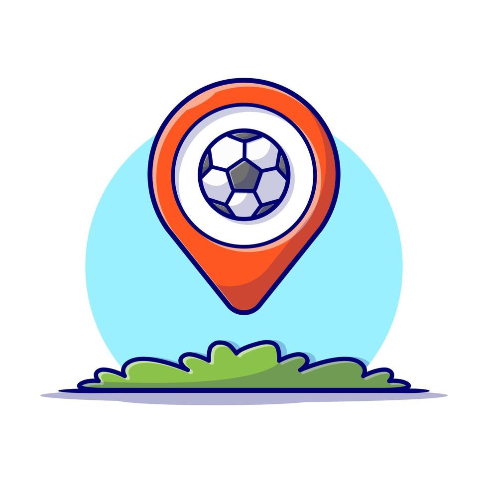 ilustración de icono de vector de dibujos animados de fútbol de mapa de ubicación. concepto de icono de objeto deportivo vector premium aislado. estilo de dibujos animados plana