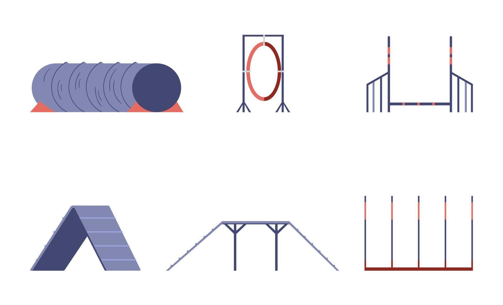 Agility field for dog training equipment flat vector set. Isolated.