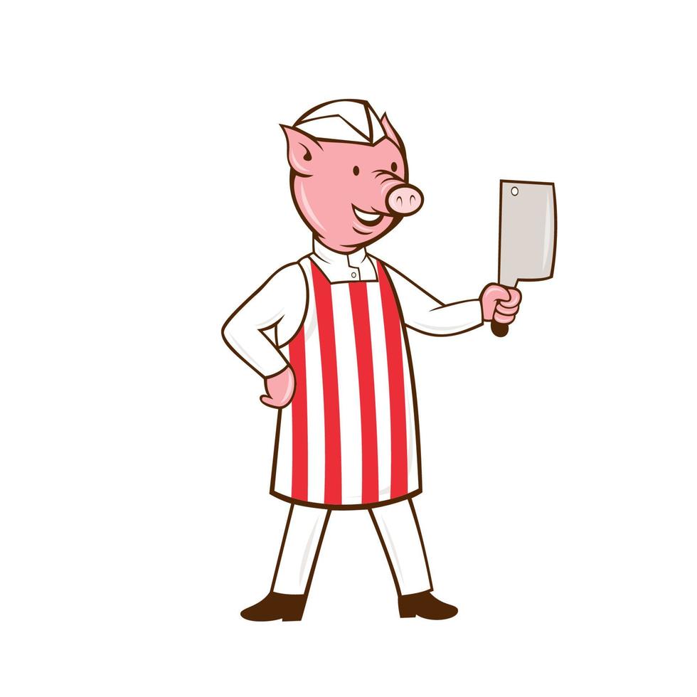 Butcher Pig Holding Meat Cleaver Cartoon vector