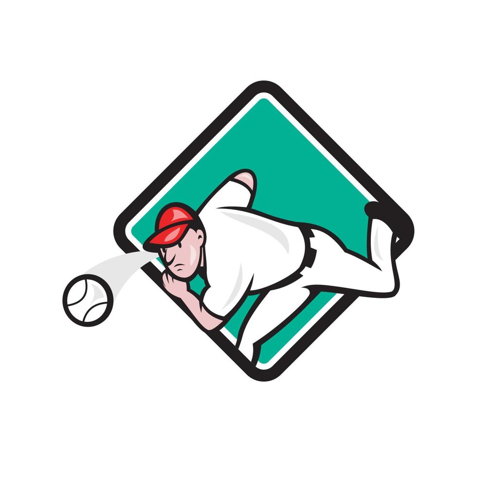 Baseball Pitcher Outfielder Throw Ball Diamond Cartoon vector