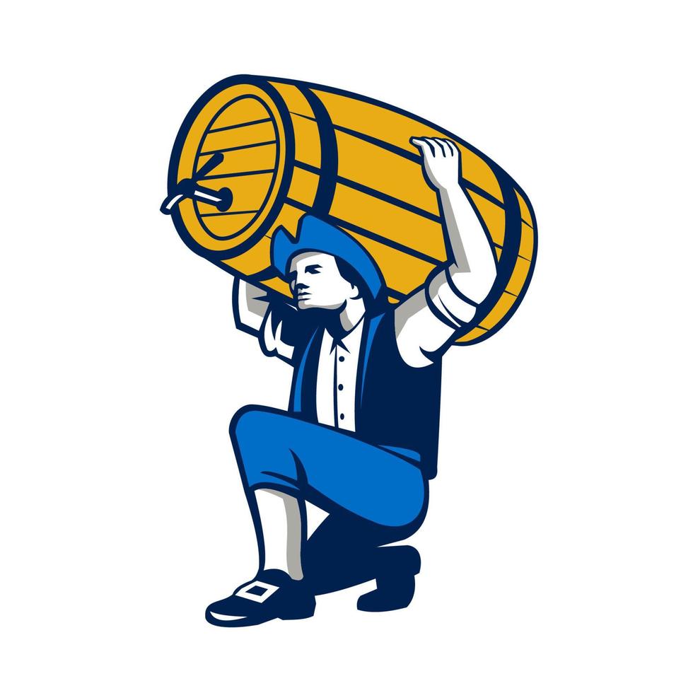 American Patriot Lifting Beer Keg Isolated Retro vector