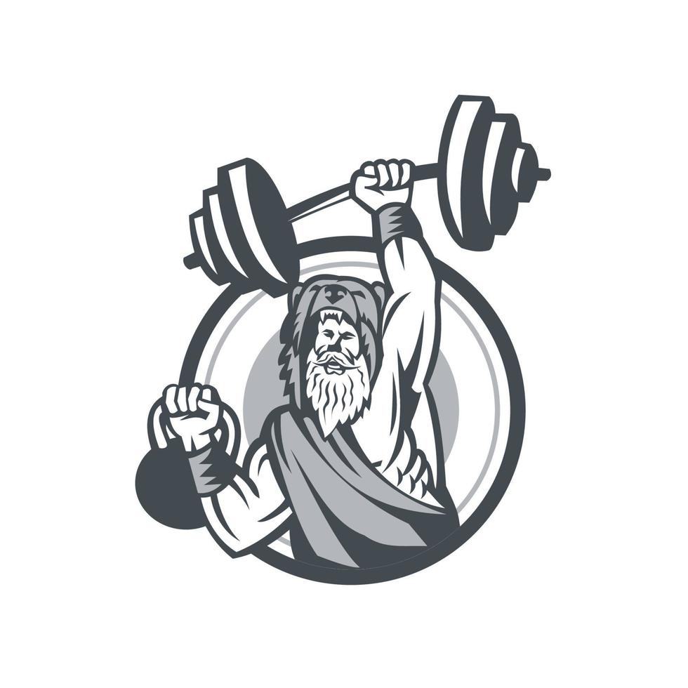 Berserker Lifting Barbell Kettlebell Circle Retro vector