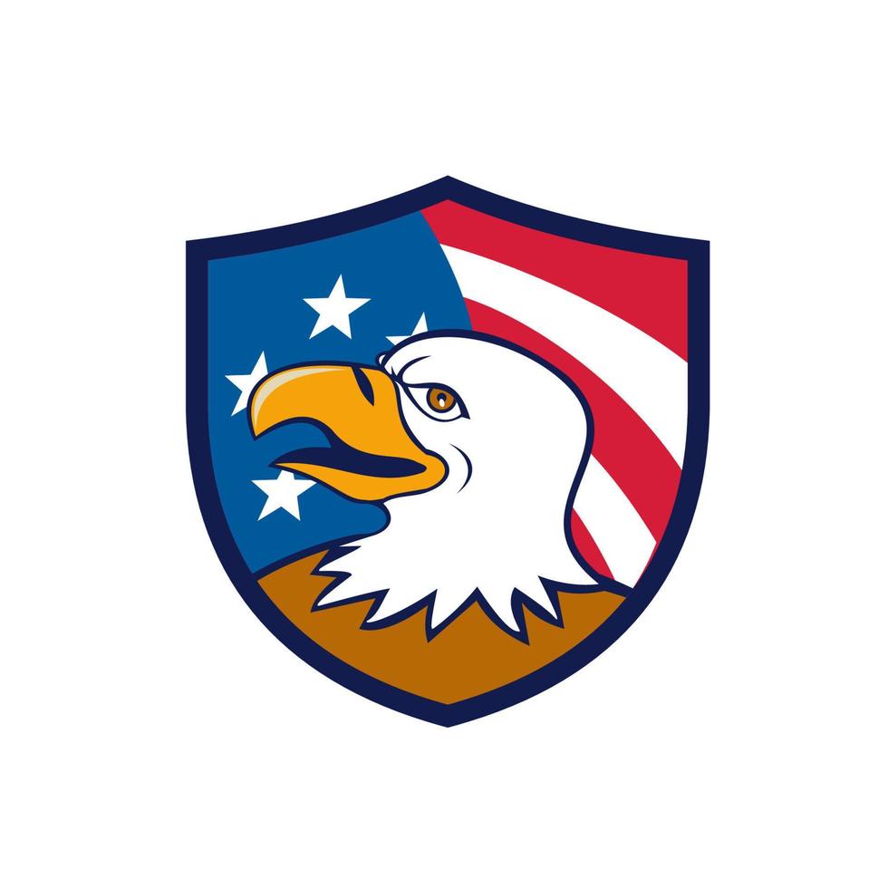 Bald Eagle Smiling USA Flag Crest Cartoon vector