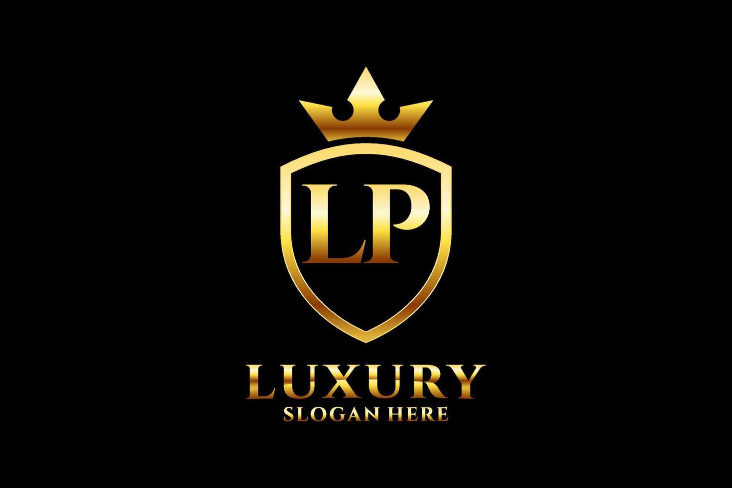 initial LP elegant luxury monogram logo or badge template with scrolls and royal crown - perfect for luxurious branding projects vector