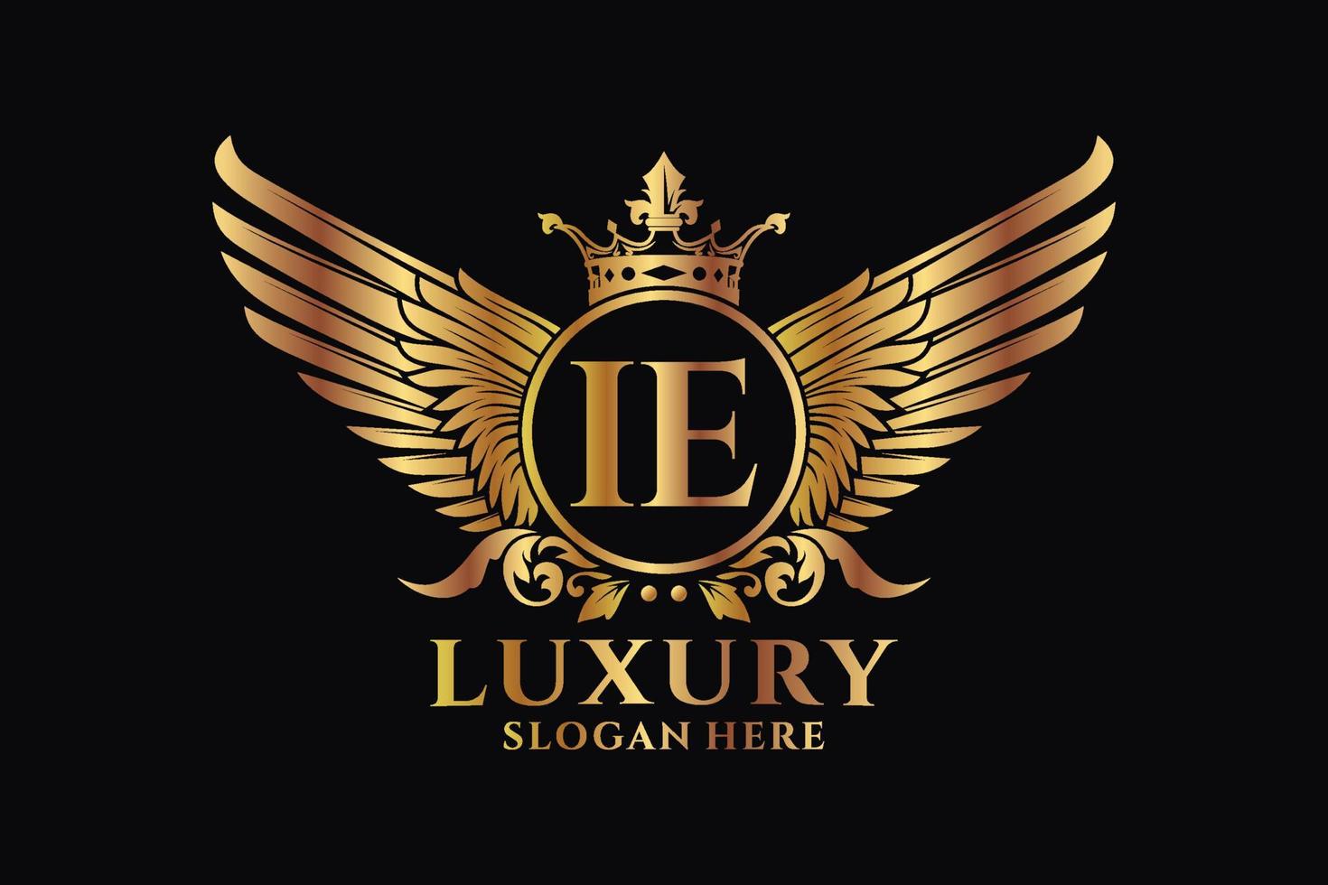 Luxury royal wing Letter IE crest Gold color Logo vector, Victory logo, crest logo, wing logo, vector logo template.