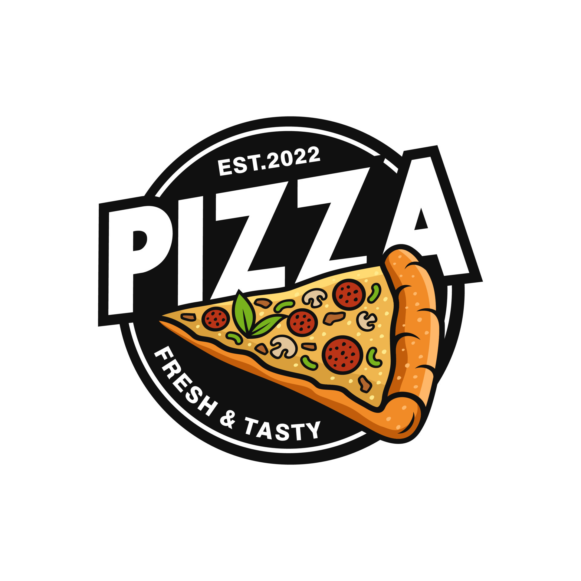 Simple yellow and black pizza logos for delivery, bakery, product