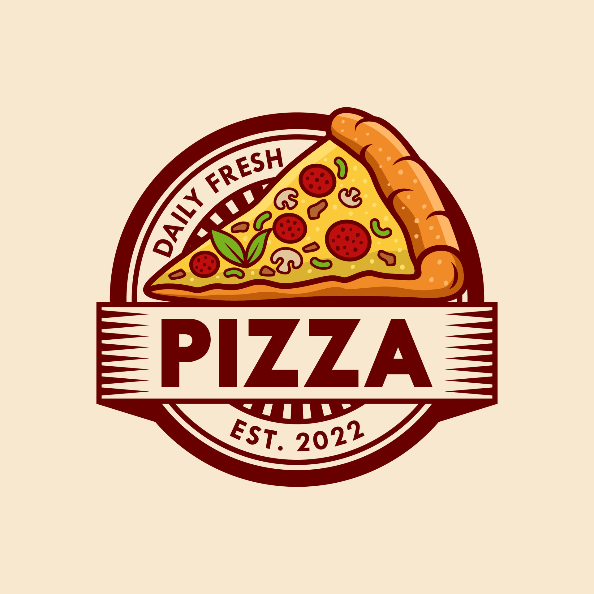 Pizzeria Vector Emblem on blackboard. Pizza logo template. Vector