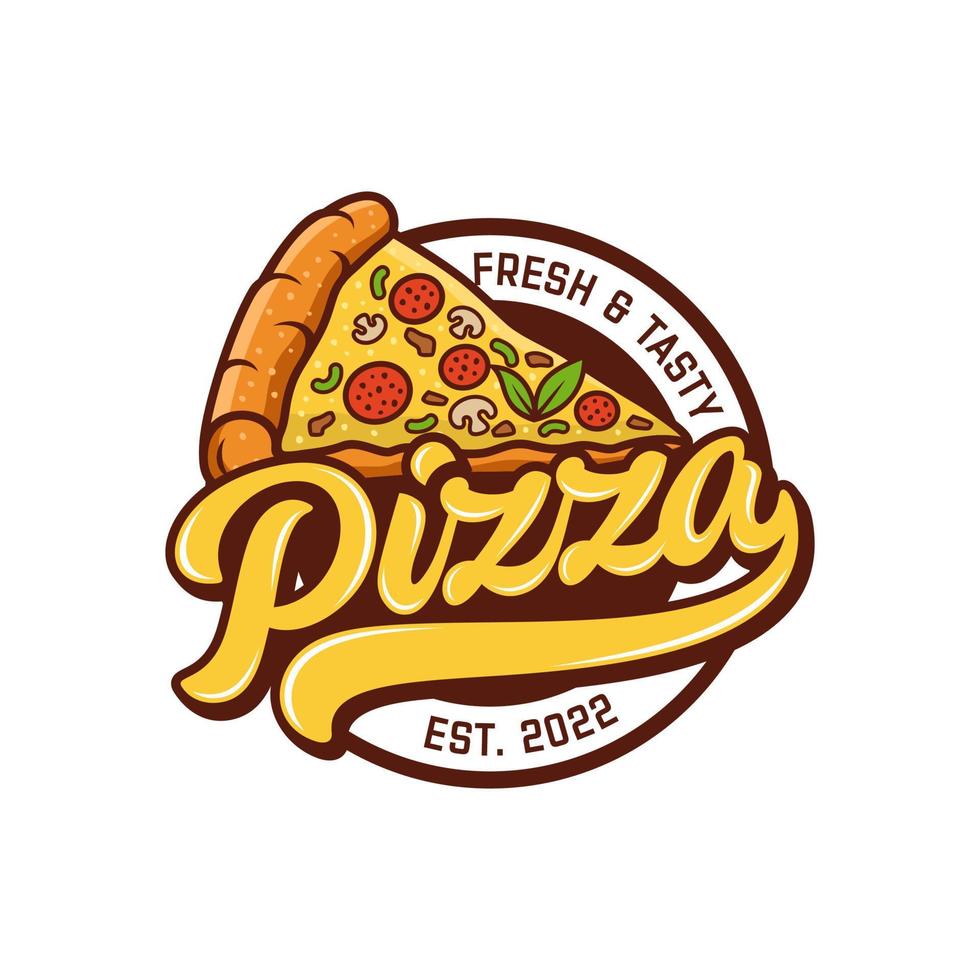 emblema vectorial de pizzería en la pizarra. plantilla de logotipo de pizza. emblema vectorial para cafetería, restaurante o servicio de entrega de alimentos. vector