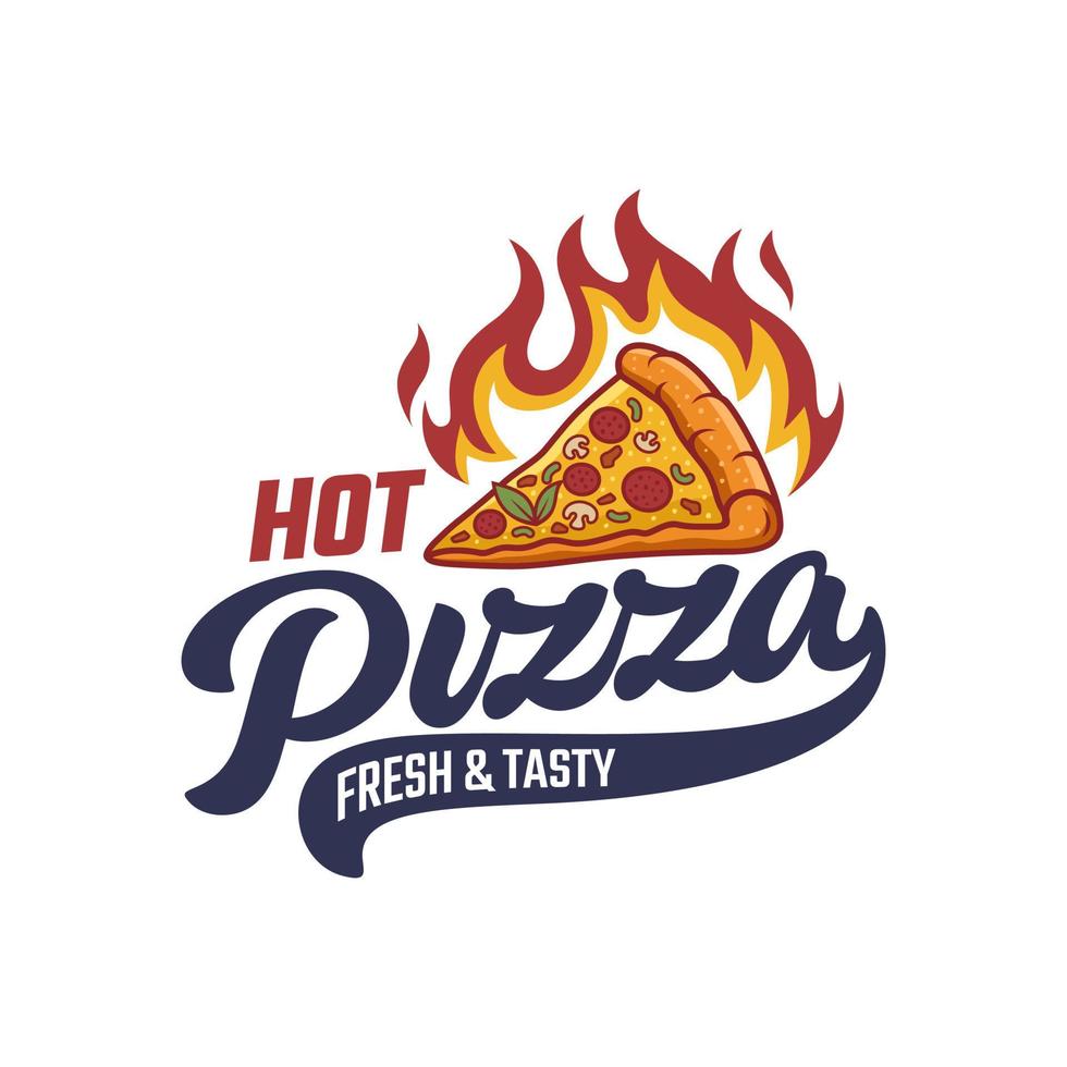 Hot Pizza Logo Vector Template. Retro Pizza Emblem. Vector Art.