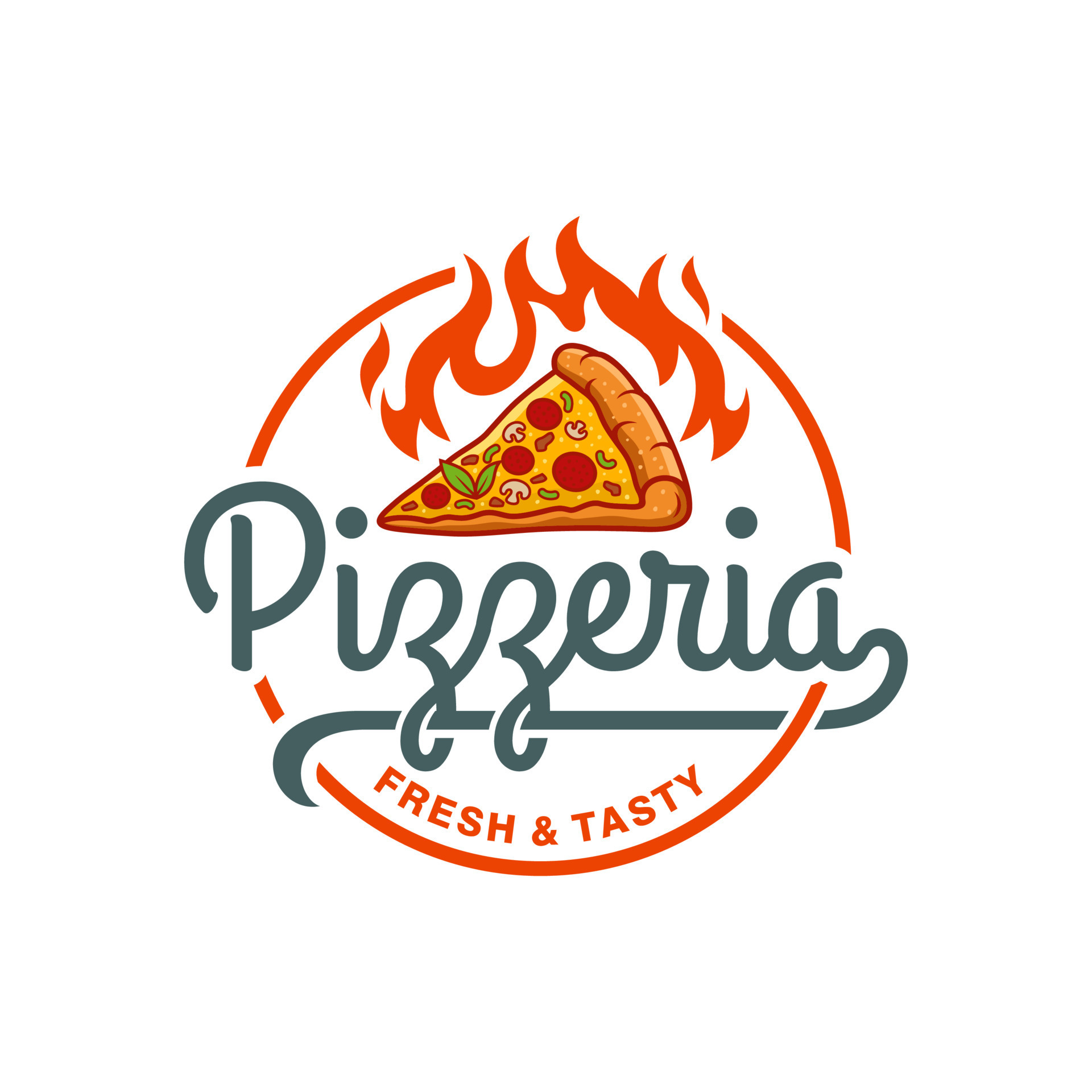 Hot Pizza Logo Vector Template. Retro Pizza Emblem. Vector Art