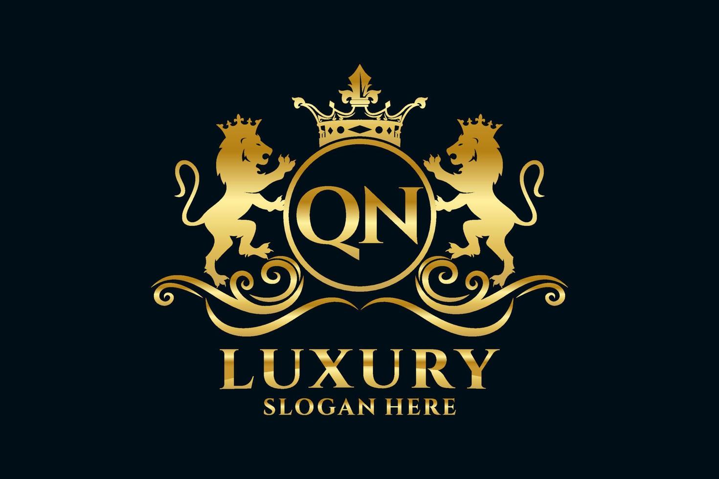 Initial QN Letter Lion Royal Luxury Logo template in vector art for luxurious branding projects and other vector illustration.