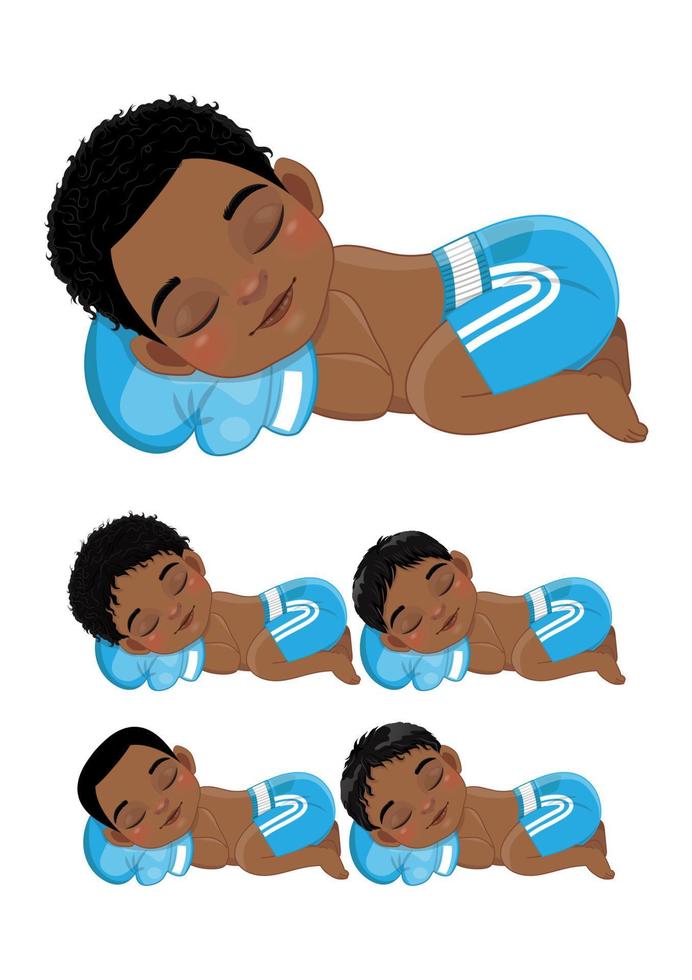 Newborn Boxing or Boxing Sleeping Baby Black Boys wear Blue Gloves and Short Pants Cartoon Character vector