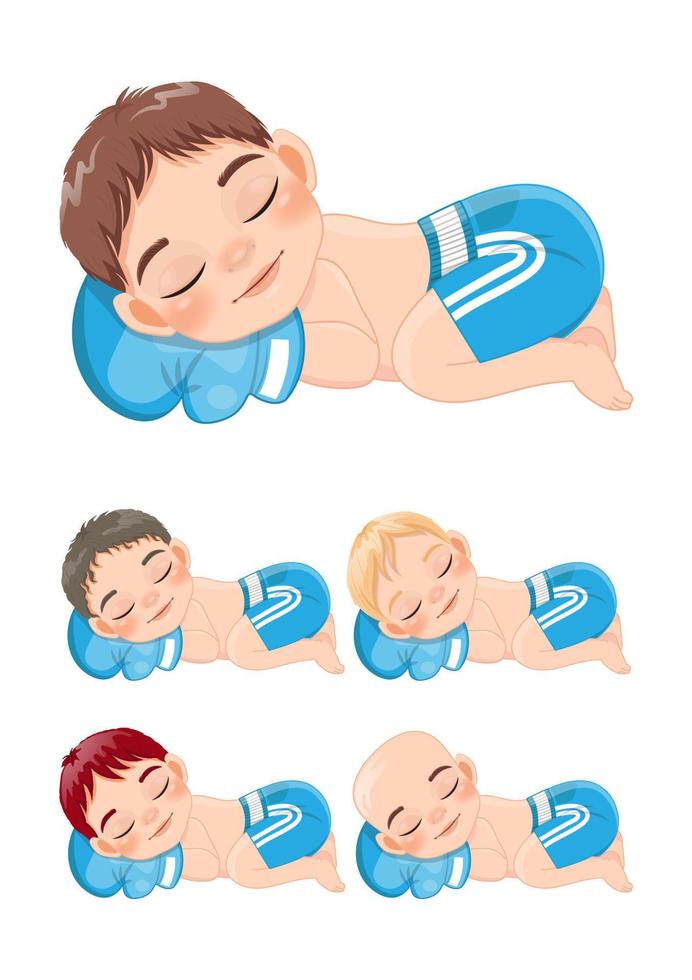 boxeo recién nacido o boxeo niños durmientes usan guantes azules y pantalones cortos personaje de dibujos animados vector