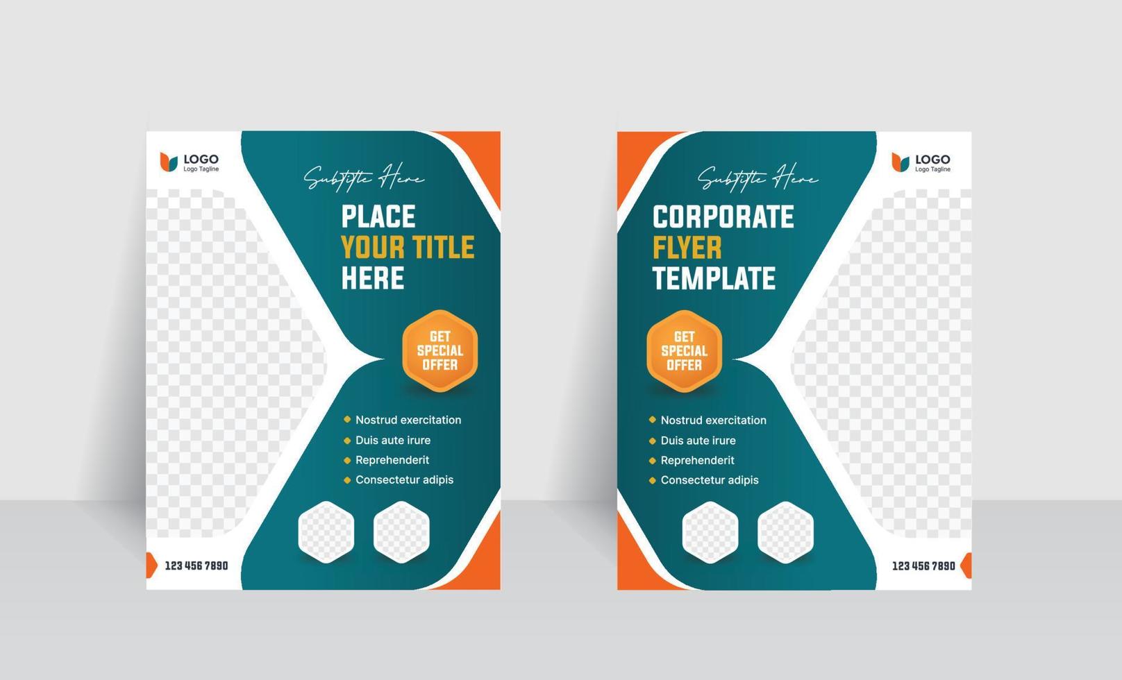 The X flyer, brochure template with green and orange colors. Suitable for your business, corporate, and agency. vector