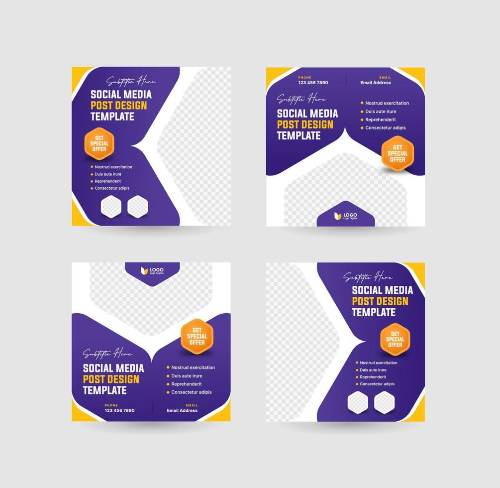 The X social media post template with purple and yellow colors. Suitable for your business, corporate, and agency. vector
