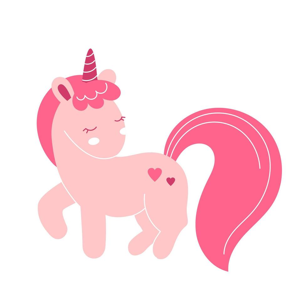 Cute fairy unicorn, nursery decor, baby clothes print, poster. Vector illustration in flat style isolated on white background, child character, pony, horse