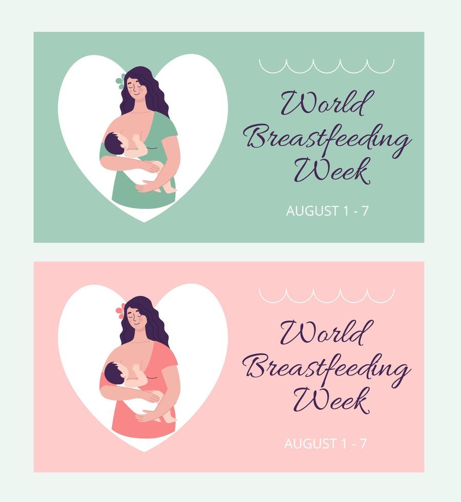 hermosa joven sosteniendo a un bebé. postal semana mundial de la lactancia materna. el concepto de maternidad feliz, familia, amor. ilustración vectorial en un estilo plano vector