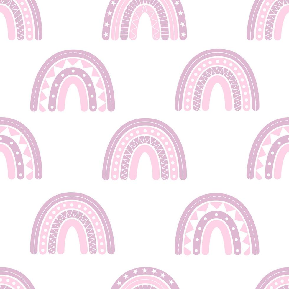 Cute seamless pattern with boho rainbows, nursery decor, print for baby clothes, wallpaper. Vector illustration in flat style